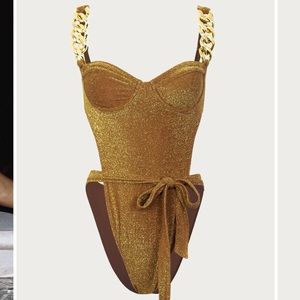 Same Los Angeles, Gold Chain One Piece (Mocha Shimmer Lurex)